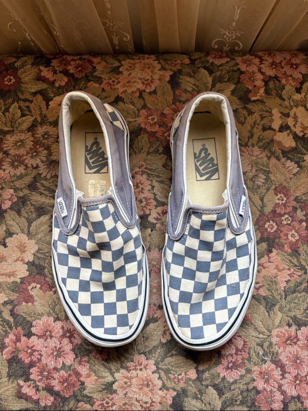 Vans Slip-On Checkerboard Sneakers in Navy and White - Picture 2 of 3